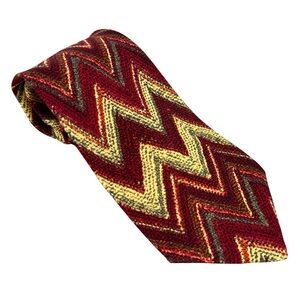 MISSONI‎ Cravatte Mens 100% Silk Neck Tie Red Multi Neiman Marcus ZigZag Spain